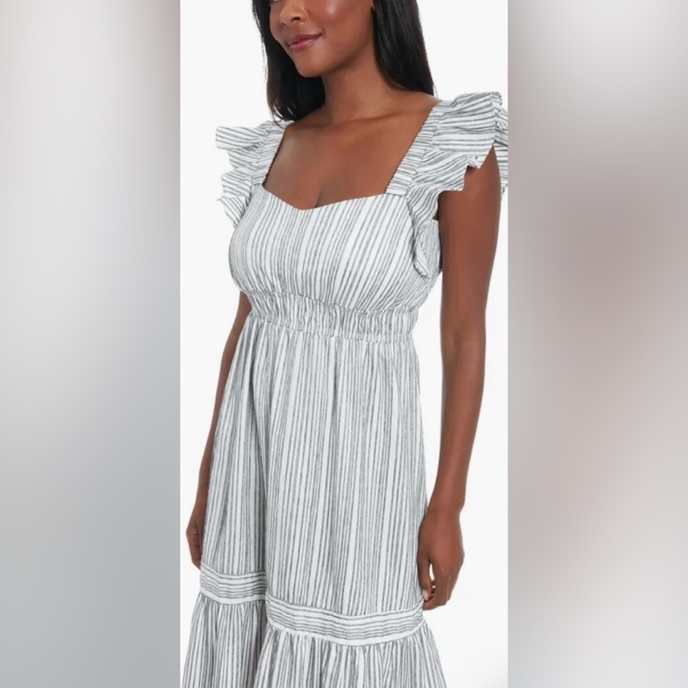 London Times White and Gray Striped Midi Dress Size L